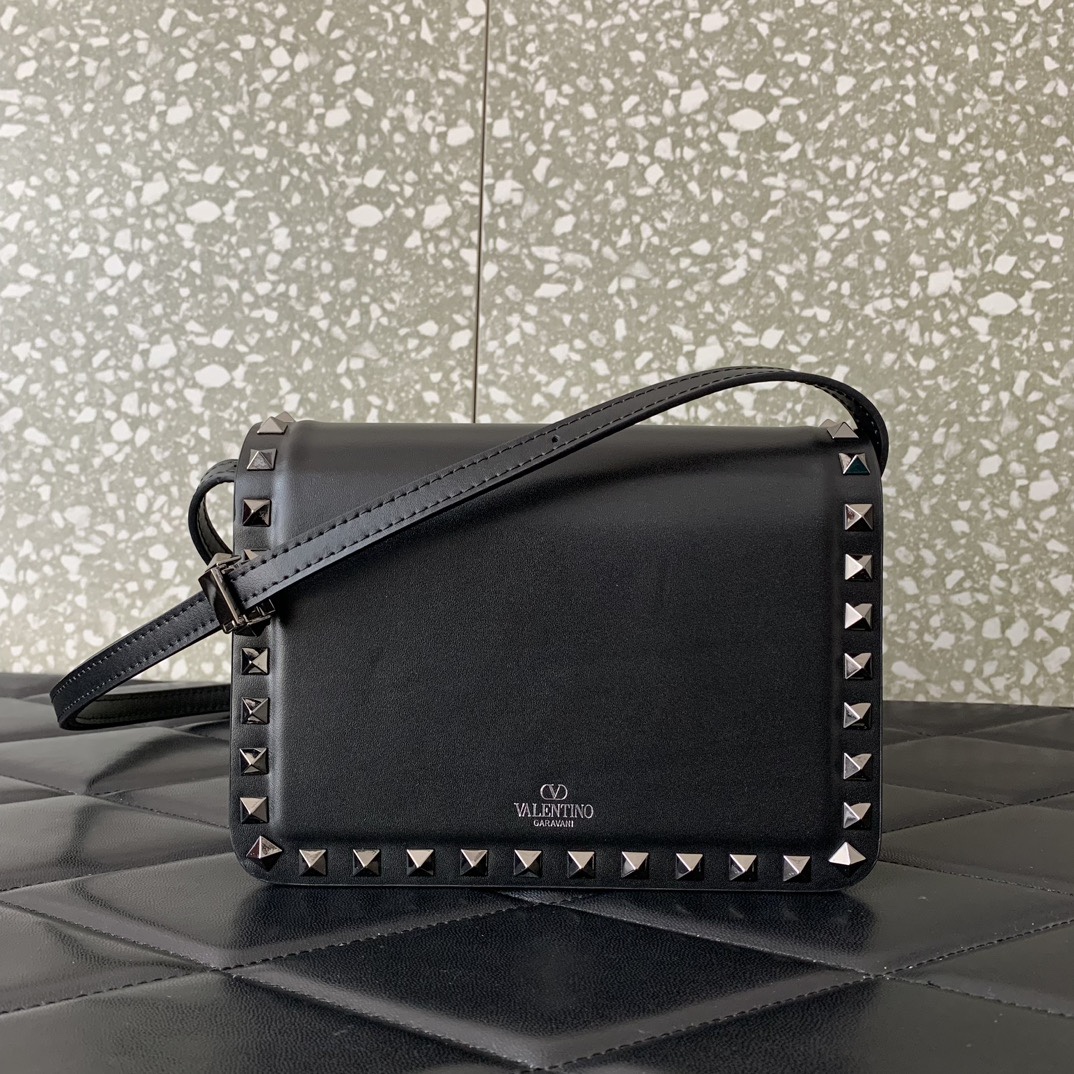 Valentino Garavani Rockstud Small Shoulder Bag in Black Smooth Leather